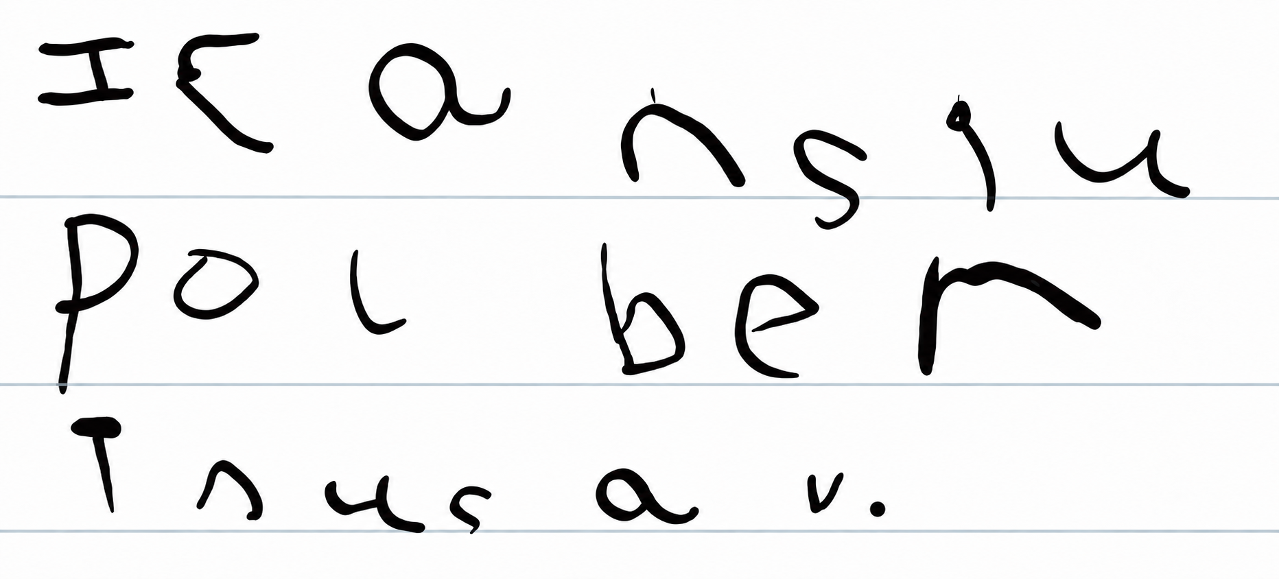 Recreated handwriting illustration of the polar-bear sentence example
